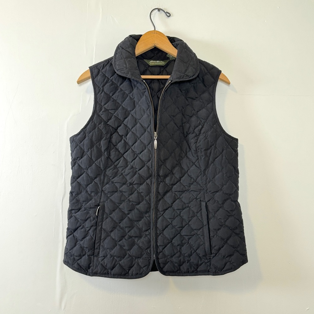 Black Eddie Bauer quilted goose down zip up vest outdoors women’s medium casual